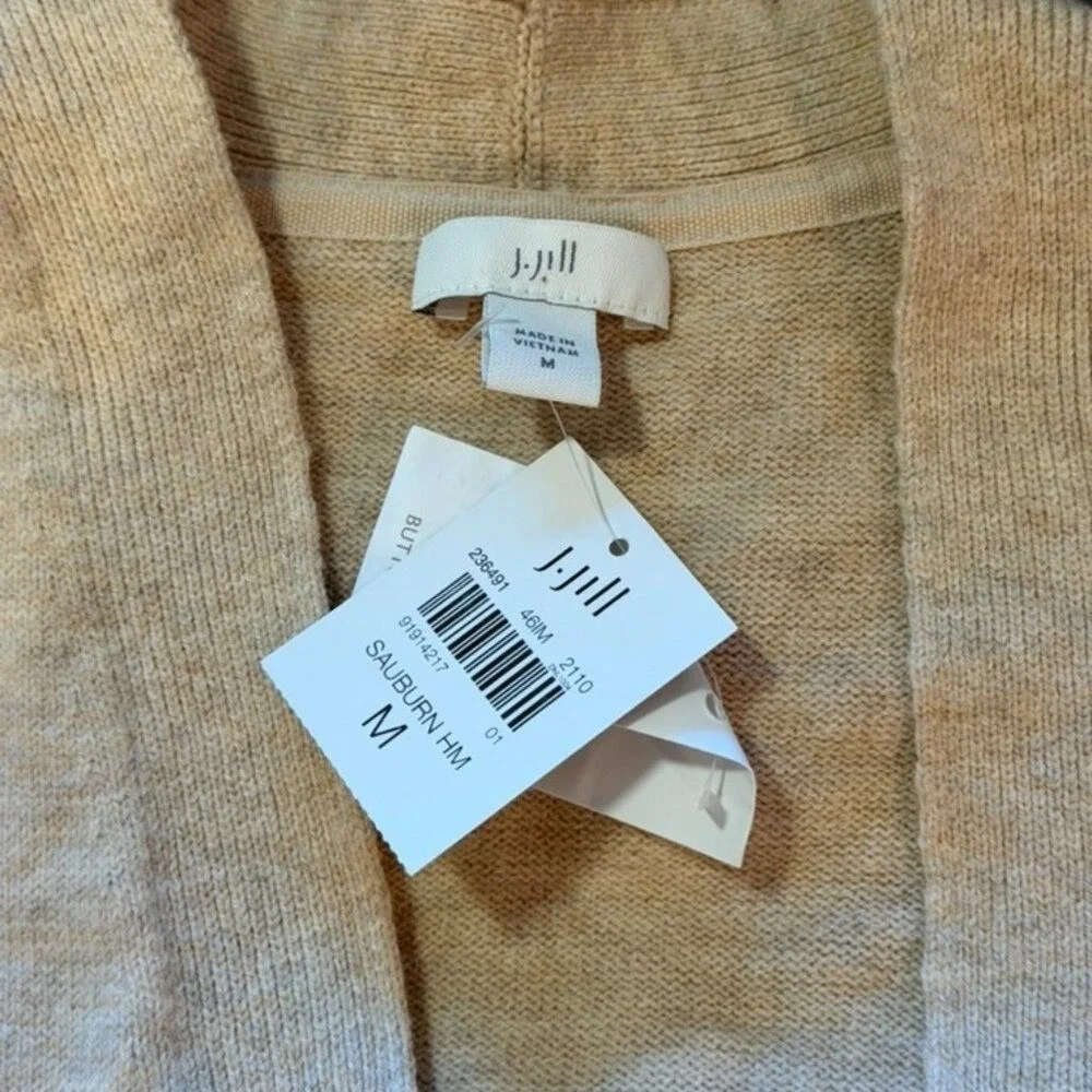 J. Jill Colorblock Cardigan Minimalist Women M Tan Cream Brown Earth Tones NEW